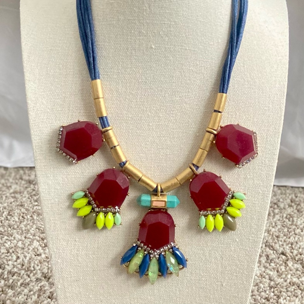 J. Crew Texture Statement Multicolor Leather Chunky Necklace